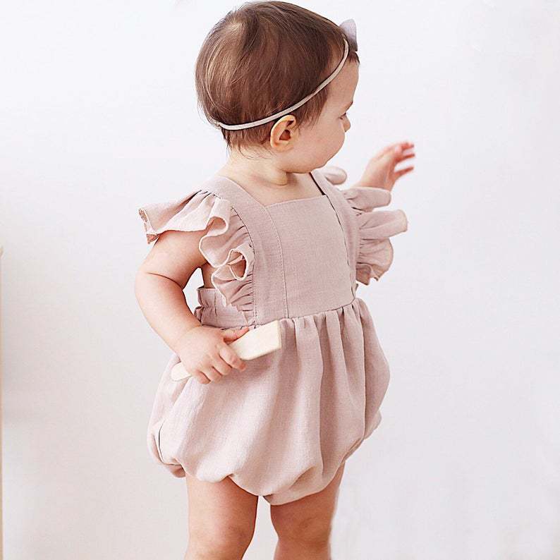 Baby Summer Linen Sleeveless Jumpsuit - 아기 여자 아동 롬퍼 여름 단색