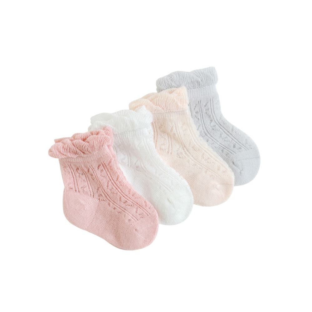 4 쌍의 달콤한 코튼 베이비 프릴 양말 속이 빈 미끄럼 - Unisex Baby Socks Non Slip 리뷰 및 가격