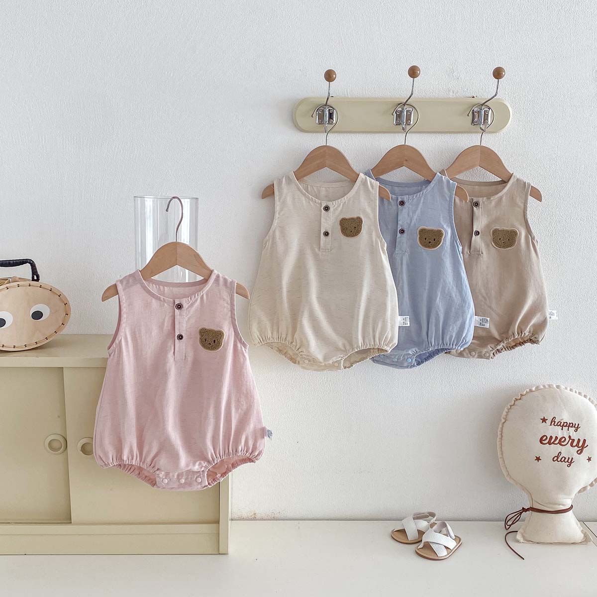 아기 여름 곰 얇은 민소매 점프수트, 아기 남자아이 귀 - Baby Summer Linen Sleeveless Jumpsuit 리뷰 및 가격