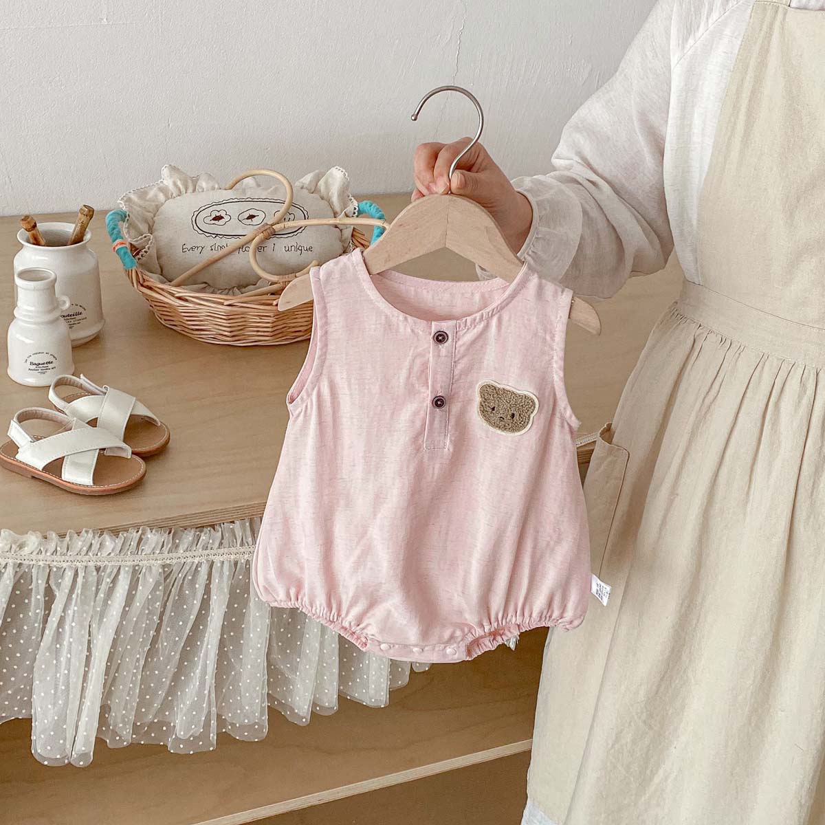 아기 여름 곰 얇은 민소매 점프수트, 아기 남자아이 귀 - Baby Summer Linen Sleeveless Jumpsuit 리뷰 및 가격