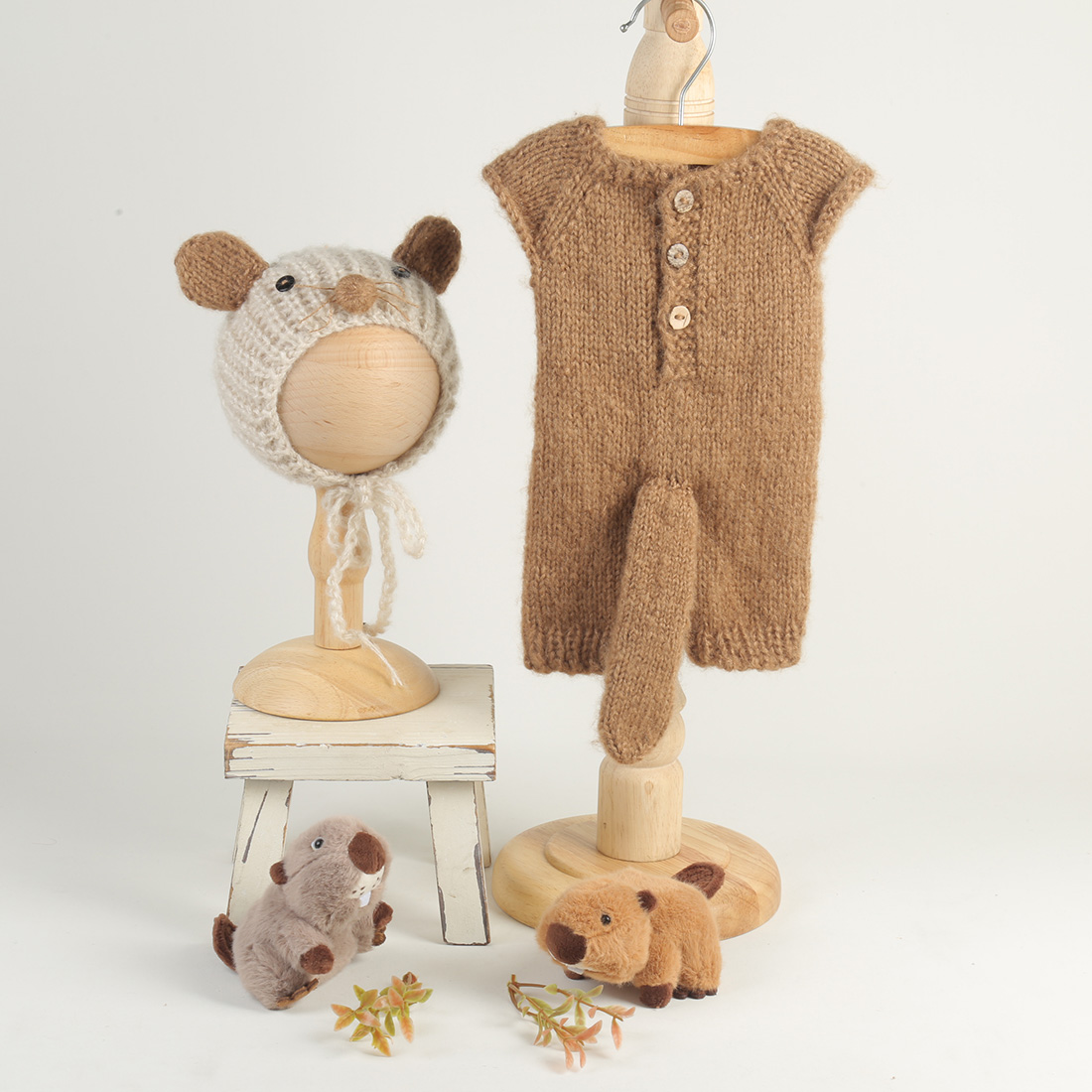 니트 비버 신생아 사진 소품 세트, 꼬리와 귀 모자가  - Infant Photography Props Outfit 리뷰 및 가격