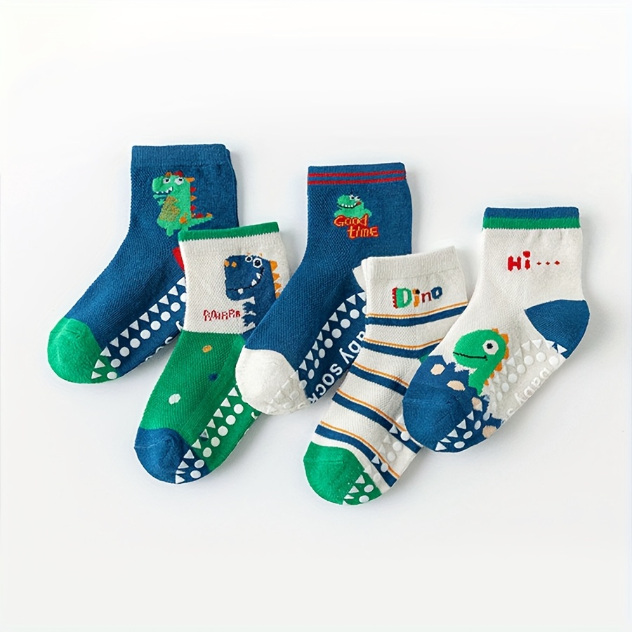 5 쌍의 바닥 양말 만화 접착제 바닥 양말 편지 줄무늬 - Unisex Baby Socks Non Slip 리뷰 및 가격