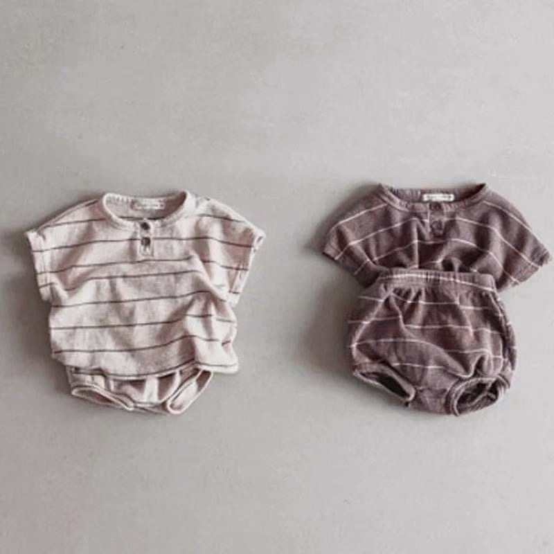 새로운 어린이 반팔 정장 줄무늬 소녀 소년 세트 여름  - Baby Boy Suit Set Baptism 리뷰 및 가격