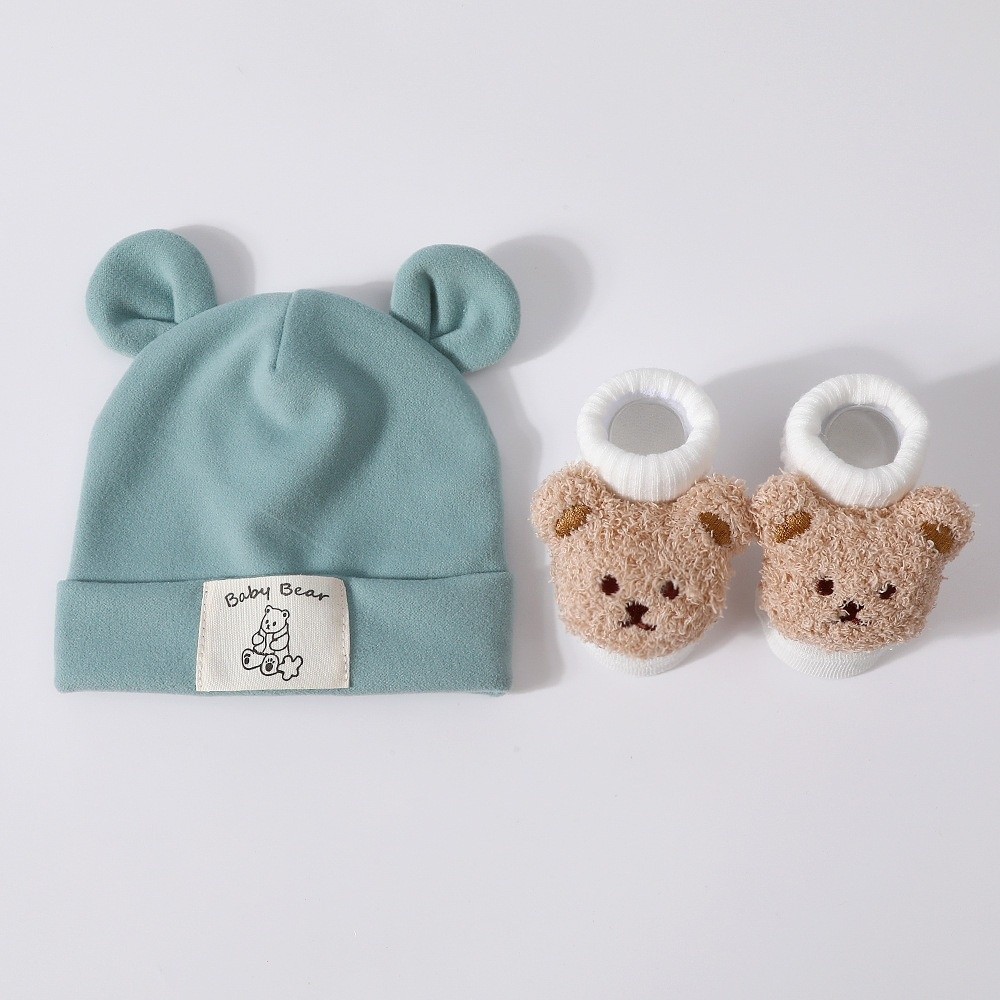 2 개/대 귀여운 면화 아기 모자 양말 세트 부드러운  - Infant Beanie Hat With Ears 리뷰 및 가격