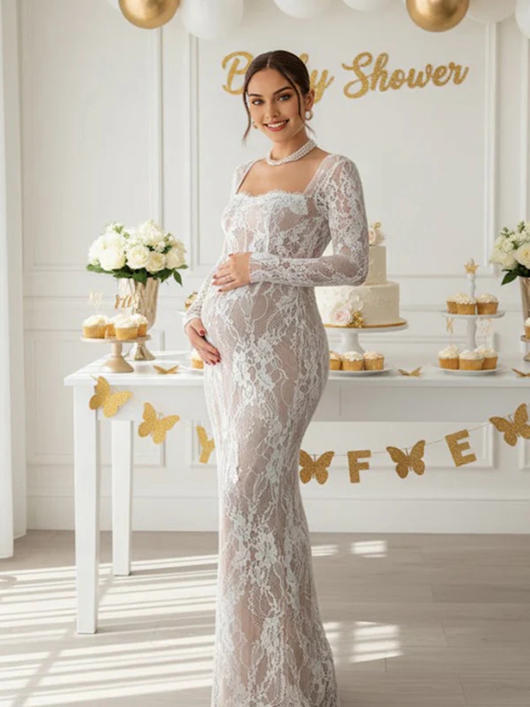 레이스 임부복 사진 촬영 드레스 긴 소매 시스루 맥시  - Maternity Wear 리뷰 및 가격