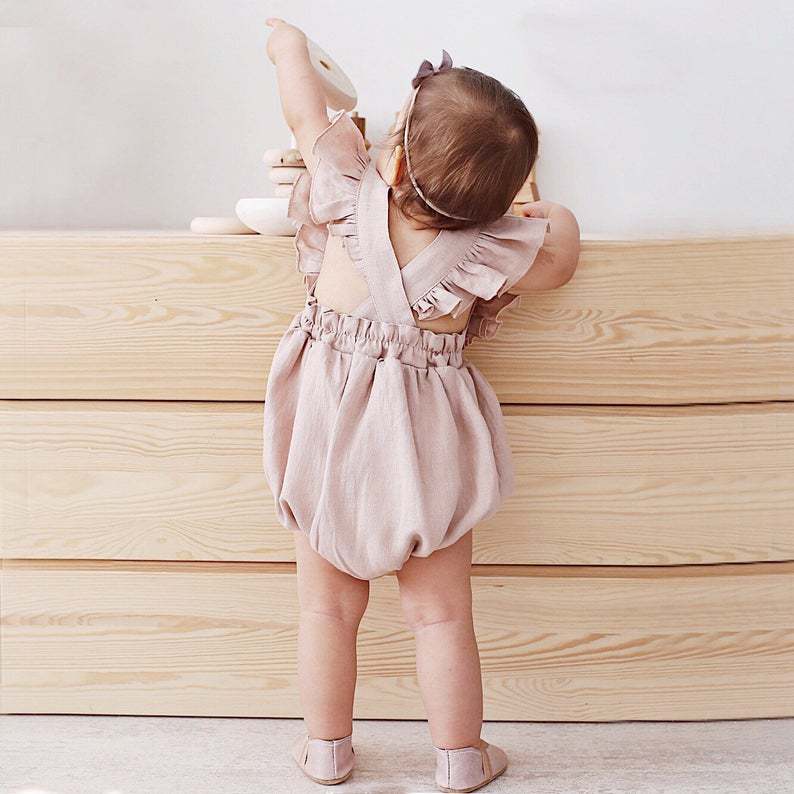 아기 여자 아동 롬퍼 여름 단색 면 린넨 러플 플라이  - Baby Summer Linen Sleeveless Jumpsuit 리뷰 및 가격